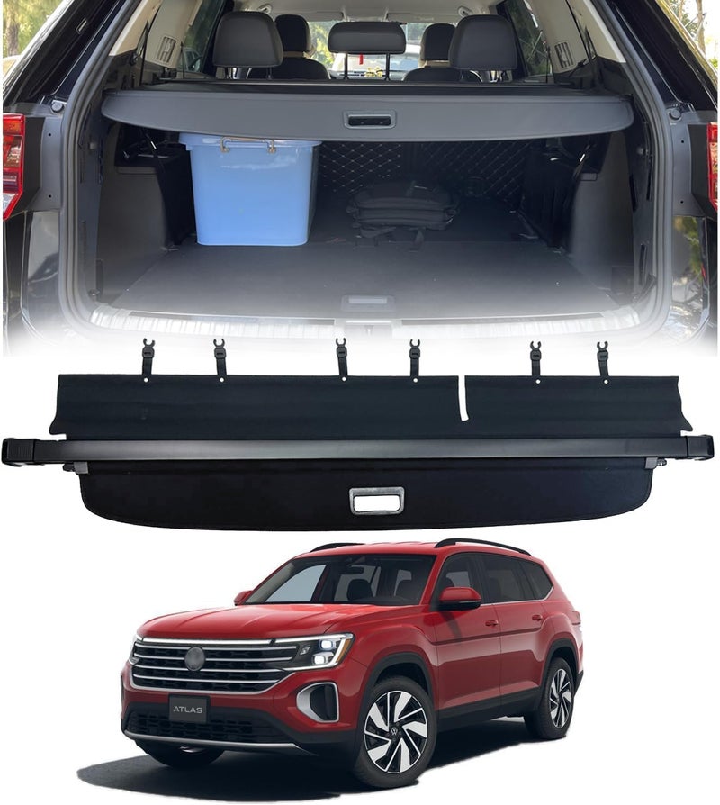 Vesul Retractable Rear Trunk Cargo Cover Compatible with VW Atlas 2018-2025 Security Shade Shield Tonneau Cover Anti-Peeping Luggage Privacy Screen (Not Fit Cross Sport) - Image 1